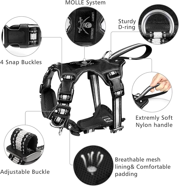 Pet Harness Collar and Leash Set, All-in-one Reflective Dog Harness No Pull with Adjustable Buckles for Puppies, Small, Medium, Large, and Extra-Large Dogs (Large, Black) - Image 3