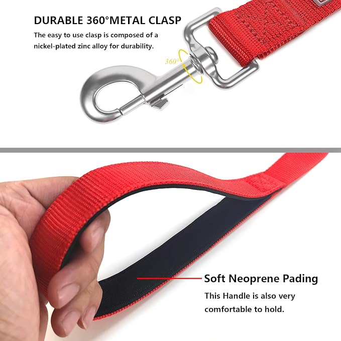 6 FT Reflective Dog Leash for Small Dogs,Red | Padded Handle,Metal D-Ring,Heavy Duty Nylon Webbing, for Walking & Training - Image 4