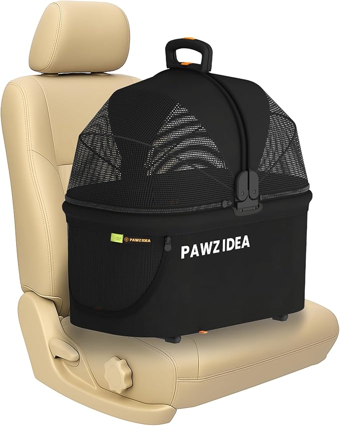 PAWZIDEA Portable Small Dog Crate for Car Travel Up to 33lbs, No-Zip Canopy | Enclosed Dog Car Seat Escape-Proof, Soft-Sided Small Medium Puppy Cats Car Kennel, Foldable Pet Carrier by Seatbelt, Top-Load by PAWZIDEA-Inlovejoywelive