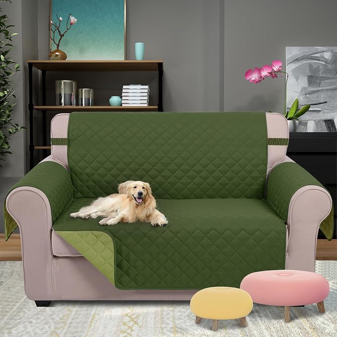 U-NICE HOME Loveseat Sofa Cover for 2 Cushion Couch, Huntergreen/Sage | 54''Oversized Loveseat Cover Washable, Pet Friendly, Elastic Straps, Water Repellent, Furniture Protector for 2 Cushion - Image 2