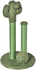 Amazon Basics Sisal Cat Scratching Post, Indoor Cactus Triple Posts for Cats & Kittens with Dangling Ball, Small, 22.4"H, Green by AmazonBasics