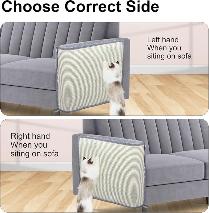 Upgraded Cat Scratch Furniture Protector,Cat Scratch Sofa Arm Sheild with Large Size Natural Sisal for Protecting Couch Sofa Chair Furniture 27.6''L*19.6''W (Light Grey/Right Handed) - Image 5