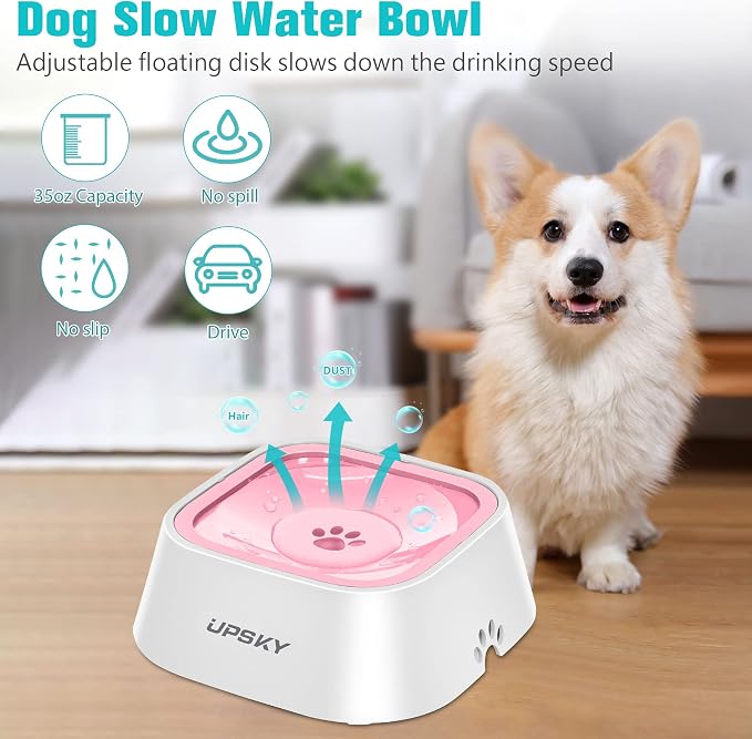 UPSKY 35oz No-Spill Pet Water Bowl, Slow Water Feeder for Dogs and Cats | Splash-Proof Bowls, Slow Drinking Pet Dish, Easy-Clean Dishwasher Safe, Portable For Travel - Image 5