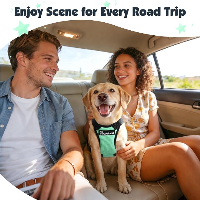 Pawaboo Dog Seat Belt Harness for Car, Seatbelt Harness with 2 in 1 Buckle | Adjustable Breathable Harness for Car, Elastic Reflective Heavy Duty Dog Tether, for Small Medium Large Pets, XXL, Blue Light - Image 2