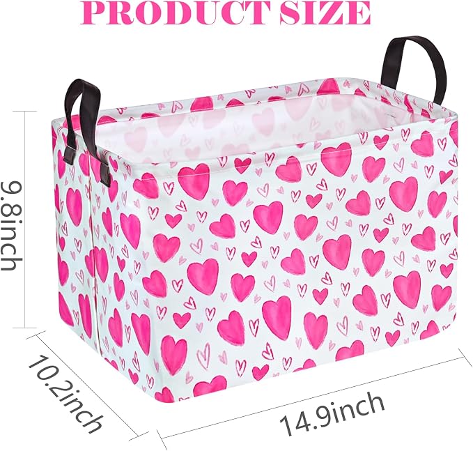 Rectangle Gift Storage Basket Home Shelf Storage Basket Organizer Box Clothes Laundry Hamper Nursery Basket Laundry Basket with Handles (Heart) - Image 2