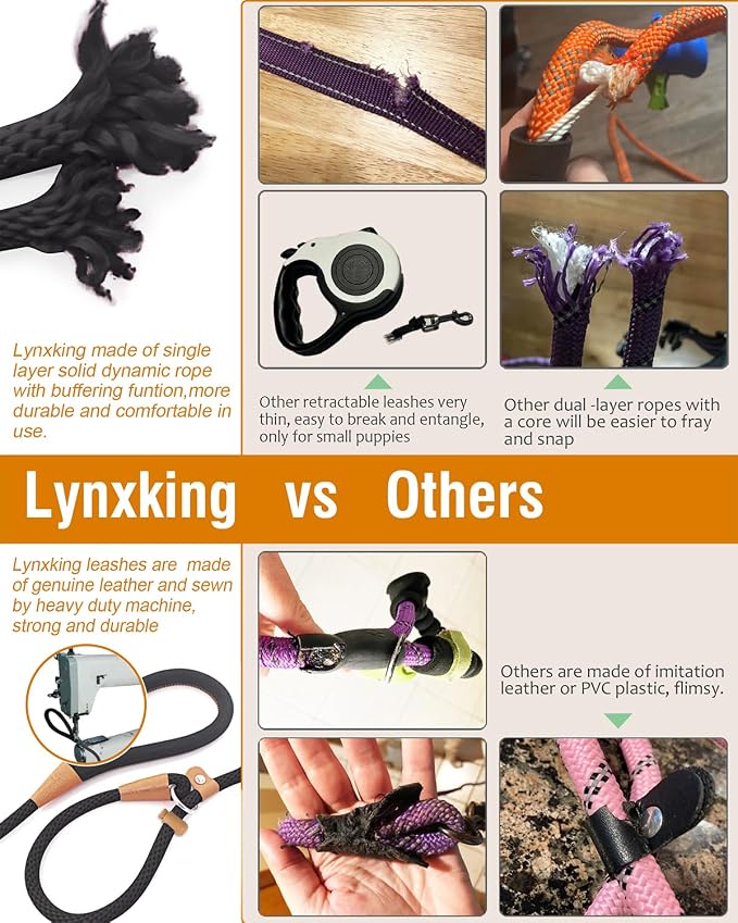 2 Pack Dog Leash Slip Lead Braided Rope Pet Training Loop Leashes 6ft 8ft | Lynxking Strong Heavy Duty 1/2" 3/8", Durable Padded Handle No Pull Basic Training Nylon Lead,Small Medium Large Dogs Puppy - Image 3