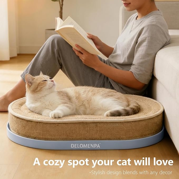 Large Sisal Cat Scratcher Lounge, 2-in-1 Cat Bed with Durable Base & Plush Foam Cushion, Non-Shedding Cat Scratching Pad for Indoor Cats,22"x14", No Mess Furniture Protector (Blue) - Image 9