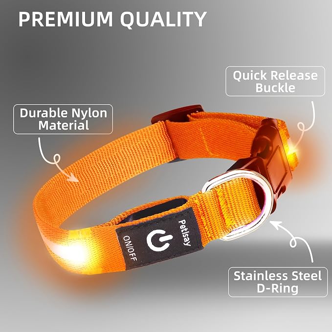 Super Bright LED Dog Collar, Waterproof Light up Collars(Orange, Medium) | Lighted Dog Collar with Adjustable Fit, Soft Nylon Comfort, USB-C Rechargeable, Glow in the Dark Visibility for Night Walks - Image 7
