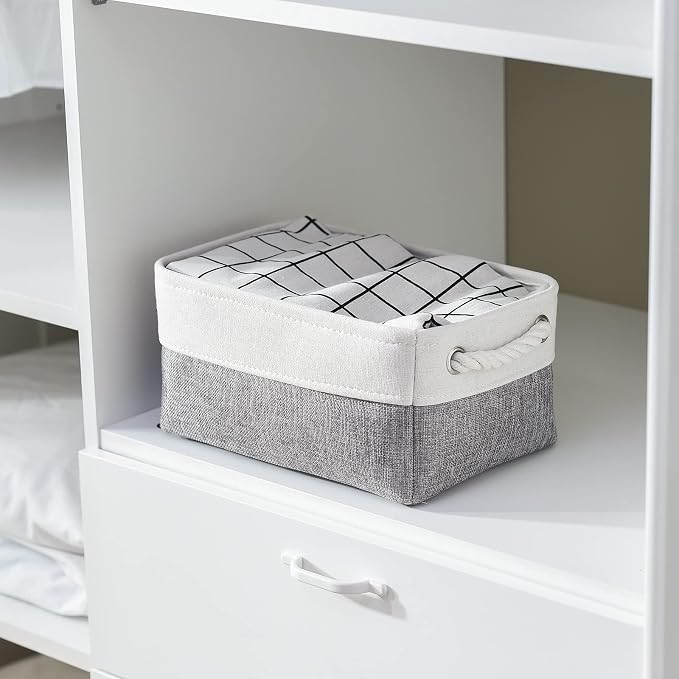 TheWarmHome Organization and Storage Basket for Shelves - 12x8x5.2 inch 1 Pack Fabric Storage Cubes, Collapsible Storage Bins for Closet Organizer Gift Cloth Toy (White & Grey) - Image 2
