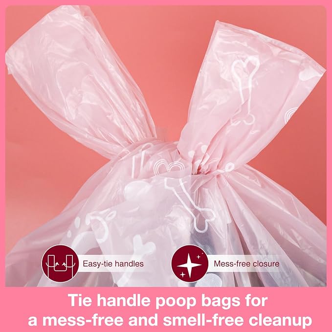 Charmount 270 Counts Unscented Dog Poop Bags Rolls with Handles | 16"x8"Extra Thick Pet Waste Bag, Leak Proof and Easy Tie, Cat Litter Bags, Pink - Image 8