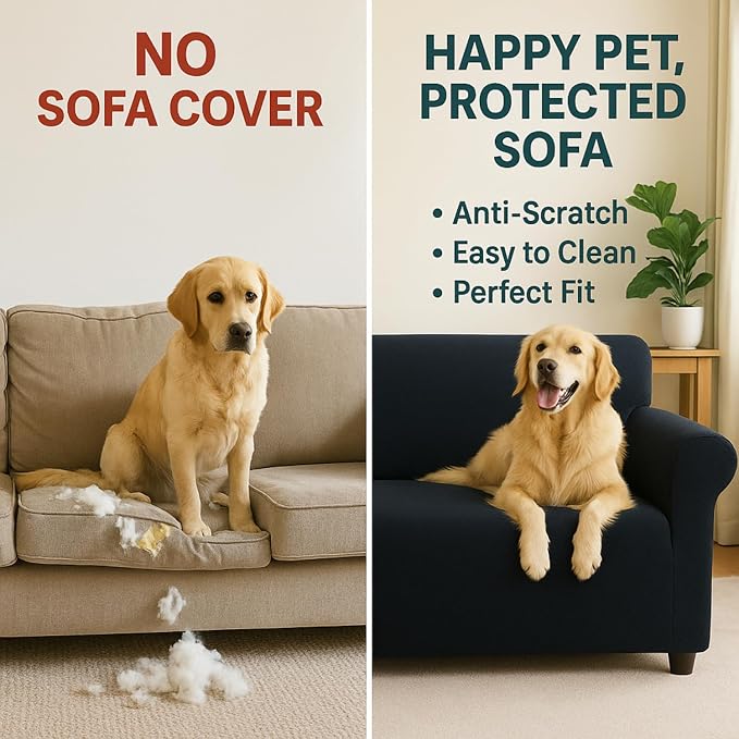 XINEAGE Stretch Jacquard Sofa Cover, Non Slip Sofa Slipcover for Dog | High-Stretch Fabric. Wear-Resistant, Pet Friendly. Easy Install & Washable for Living Rooms, Offices.Classic Black - Image 6