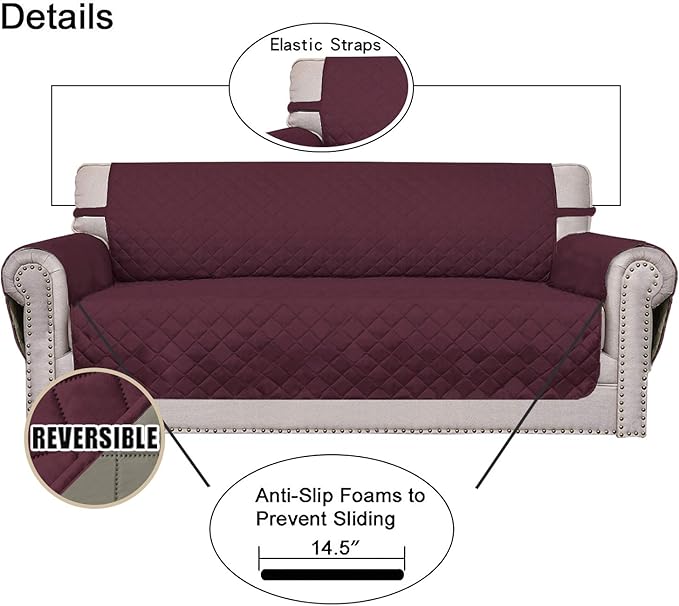 Easy-Going Reversible Couch Cover, 3 Cushion Sofa, Large, Wine/Beige | Machine Washable Slipcover For Dogs, Water Resistant Furniture Mat For Living Room, Non-Slip Sofa Cover, Pet Friendly - Image 3