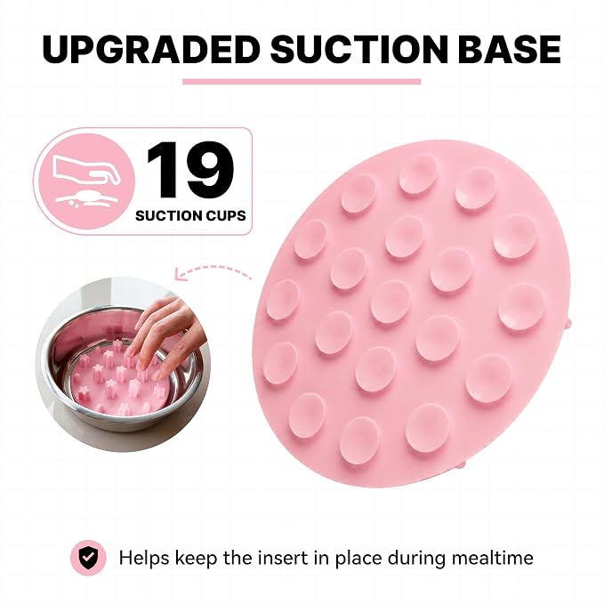 Slow Feeder Insert for Cat Dog Bowls, Anti-Choking Silicone with Strong Suction Cups, Fits Most Cat Bowls, Ideal for Puppy Small Medium Breeds (Pink) - Image 3