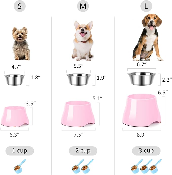 Dog Bowls,Cone Friendly Non Slip Single Dog Bowl with Stainless Steel Inner, Raised Bowls for Smll Dogs Spaniel Dogs Long Ear, High Capacity, S/1 Cup Pink - Image 2