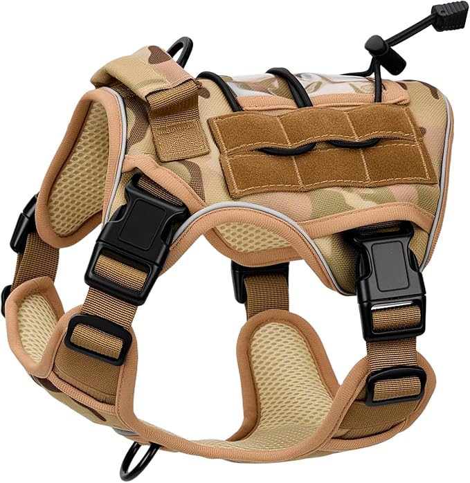 Heavy-Duty Tactical Dog Harness for Large Dogs, No Pull Adjustable Reflective Pet Vest with Molle System, K9 Military-Grade Control for Service Training, Outdoor & 10+ Breeds, Desert Camo, Small by Bruvoalon