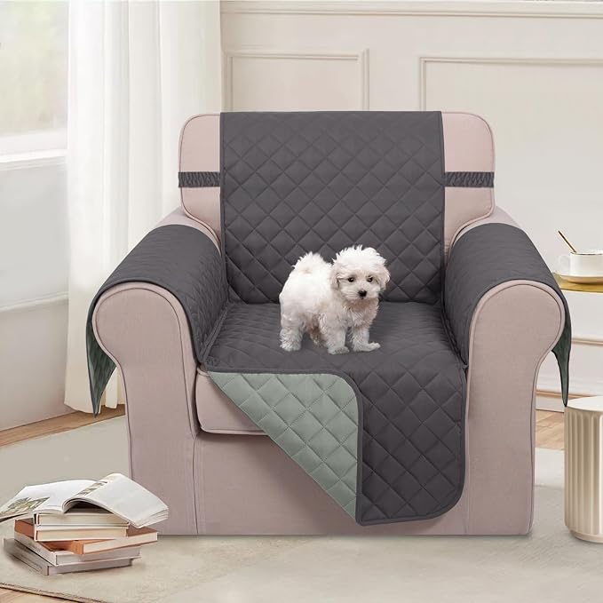 U-NICE HOME Reversible Recliner Chair Covers, Dark Grey/Light Grey | 23''Armchair Cover for dogs Washable, Pet Friendly, Elastic Straps, Water Repellent, Diamond Quilted - Image 2