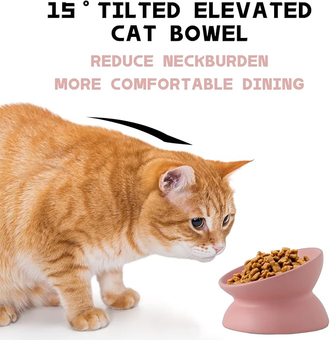 Ceramic Raised Cat Bowl, Cat Food Bowls Elevated Tilted, Ceramic Pet Bowl Whisker Friendly, Anti Vomit & Reduce Neck Burden for Food and Water (Pink) - Image 4