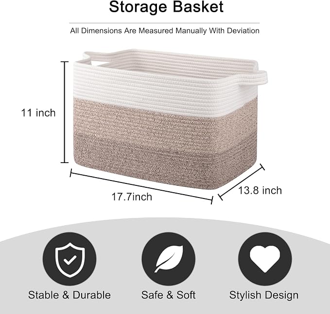 OIAHOMY Woven Blanket Basket Laundry Basket Dog Toy Basket Gradient Brown | Large Storage Basket,Baby Basket,Toy Storage,Woven Rope Basket for Blankets,Blanket Storage for Living Room - Image 3