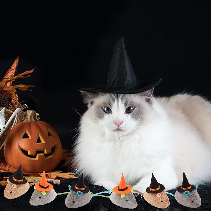 FOIMAS Halloween Catnip Toys,Witch Mouse Catnip Toy Chew Bite Plush Mice Toy for Cat Interactive, Pack of 6 - Image 5
