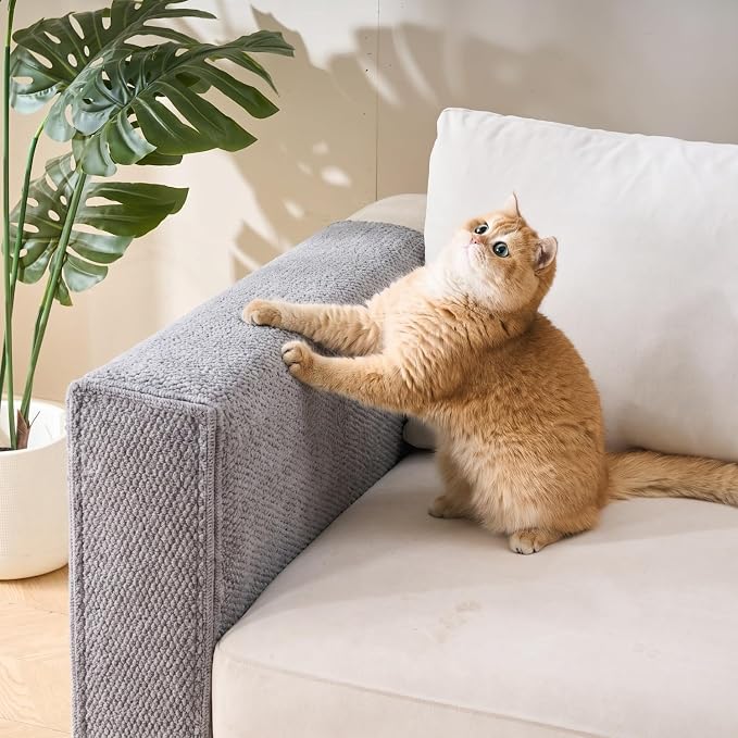 SHENGOCASE Cat Scratch Pad for Couch Sofa Armrest, Carpet Scratcher Cover, Corner Protector, Grey (10.2") - Image 2