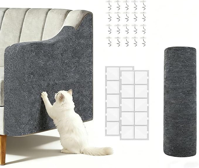Cat Scratch Couch Furniture Protector-118''x15.8'' cat Scratch Mat for Couch Furniture and Wall Protector,Trimmable Self-Adhesive DIY Climbing Cats Scratcher Couch Protector（Dark Gray） by Affiuya