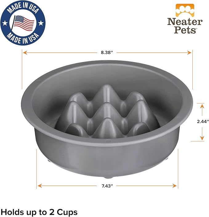 The Niner Slow Feed Bowl - Raised Peaks Slow Down Pets Eating - Fits Elevated Feeders Including Neater Feeder Large Sizes - Gentle on Teeth and Gums - Holds up to 2 Cups (Gunmetal Grey) - Image 2