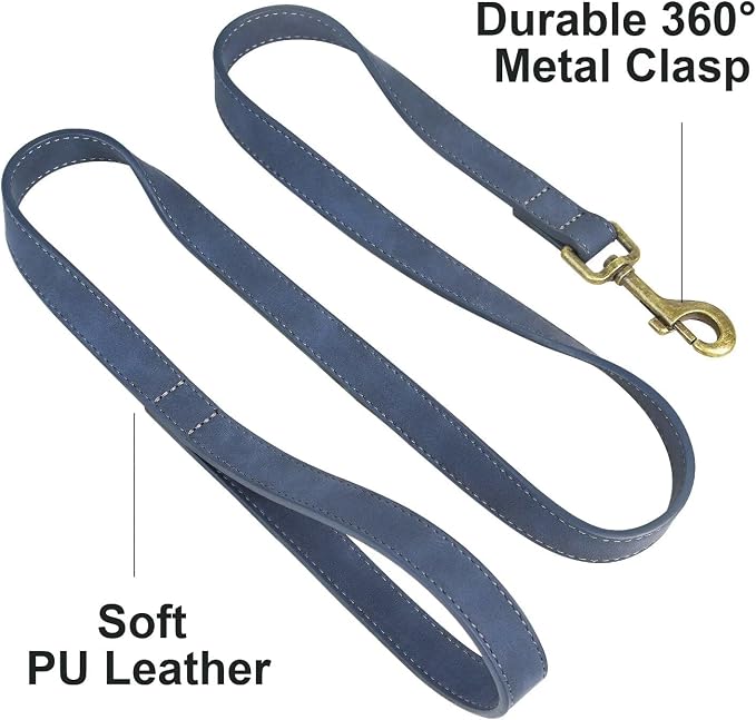 Didog PU Leather Dog Leash for Small Dogs, 5/8in x 4ft, Blue | Soft Grip Full Control, Easy Clean, Metal D-ring for Poop Bag Holder, Tangle-Free 360° Swivel Clasp, for Walking & Training - Image 3