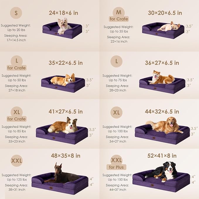 EHEYCIGA Orthopedic Dog Beds Large Sized Dog, Waterproof Washable Pet Bed | Non-Slip Bottom and Egg-Crate Memory Foam XL Dog Couch Bed with Washable Removable Cover, Purple, 41Inch - Image 3