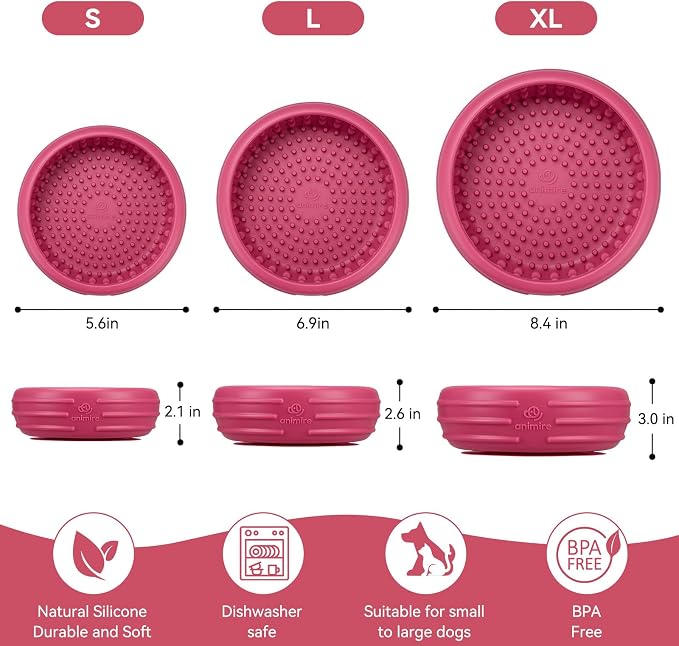 Dog Lick Bowl, Animire Freeze Lick Mat for Dogs, Non-Slip Slow Feeder Licking Bowl Enrichment Treat for Distraction Anxiety Relief, Food Grade Silicone, Dishwasher Safe(Rose,S) - Image 5