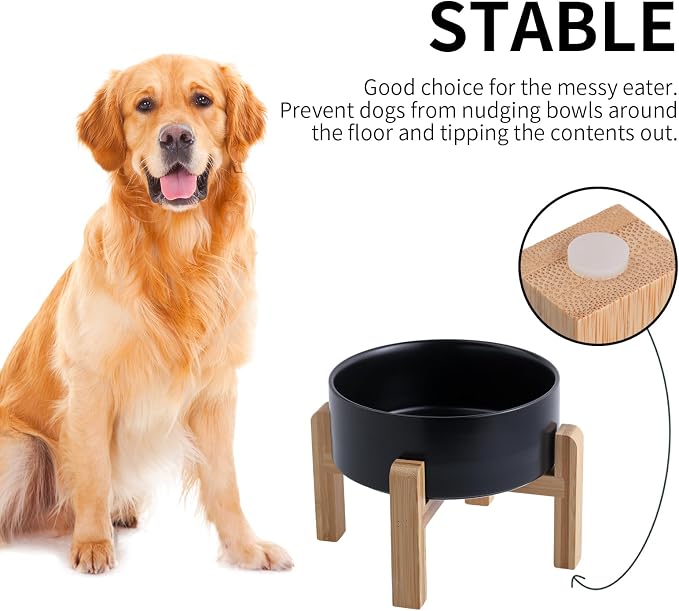 Black Raised/Elevated Ceramic Dog Bowl for Small Medium Sized Breeds,Dog Food Water Bowl with Stand,6 in Non Slip Heavy Pet Feeding Dish 3.6 Cups/ 850 ml /28 OZ - Image 3