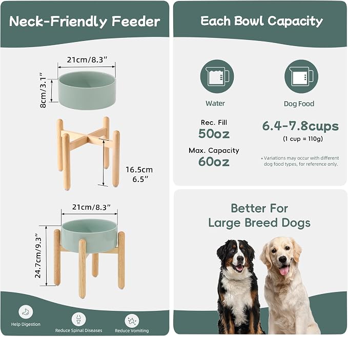 Havniva Ceramic Dog Bowls Elevated, Raised Dog Food Bowl for Large Dogs | 8.3” Elevated Dog Bowls, Non-Slip Wood Stand, Dog Food and Water Bowl Set, Dog Feeding Dish, Large Capacity Pet Water Bowl - Image 2