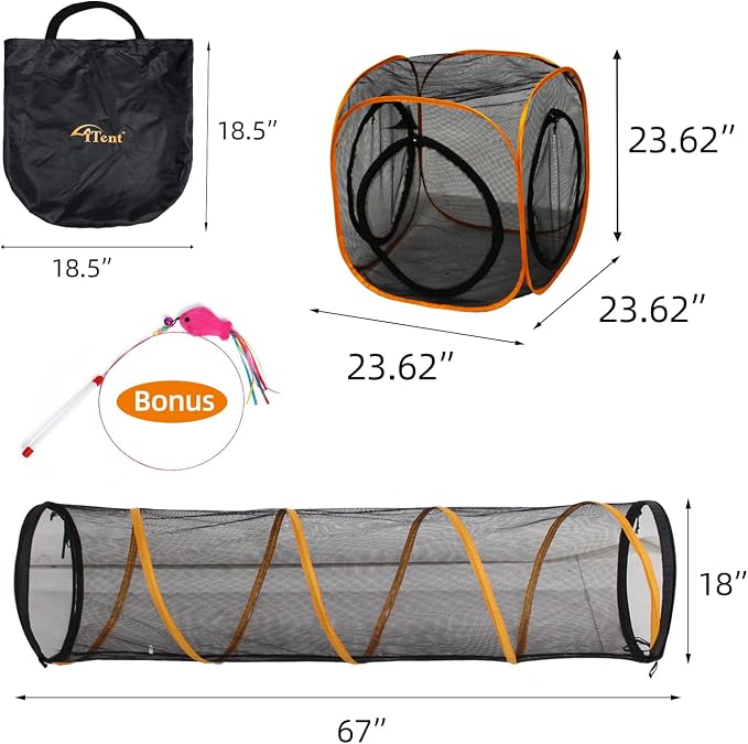 Cat Play Tunnel + Cube(with Three Ways) for Indoor and Outdoor, Cat Playpen, Play Enclosures, Collapsible Cube, Tunnel, Easy to Connect with Tent - Image 8