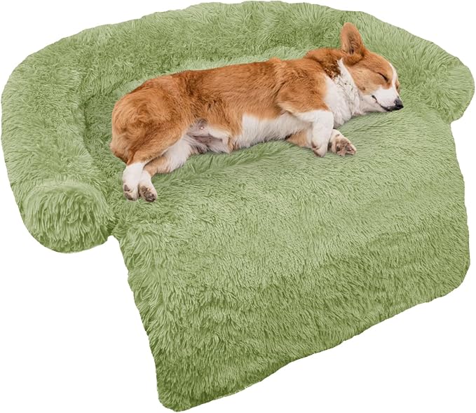 GGIB Calming Dog Bed Fluffy Plush Dog Mat for Furniture Protector with Removable Washable Cover for Large Medium Small Dogs and Cats (Medium, Grass Green) by GGIB