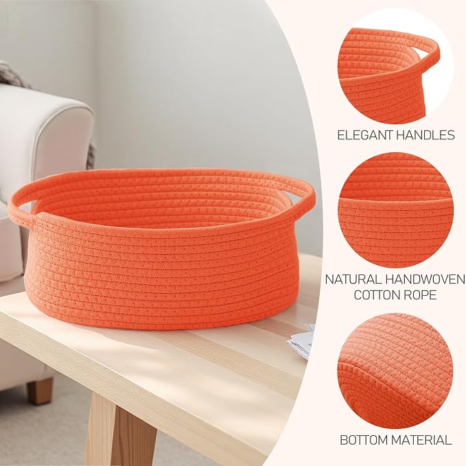 JMvicyroam Small Woven Basket, Empty Gift Basket, Orange/1 Pack | Small Gift Basket, Cotton Rope, 12 x 8 x 15 in, Handles, Includes Ribbon and Bag, Birthday Gift Basket - Image 3