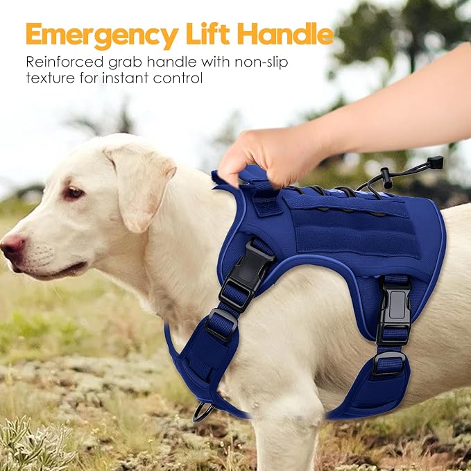 Heavy-Duty Tactical Dog Harness for Large Dogs, No Pull Adjustable Reflective Pet Vest with Molle System, K9 Military-Grade Control for Service Training, Outdoor & 10+ Breeds, Dazzling Blue, XX-Large - Image 8