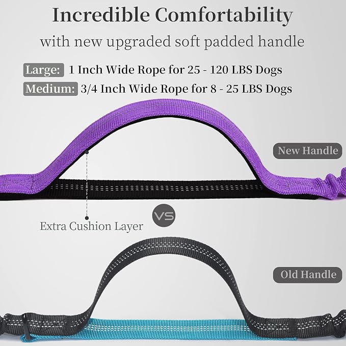 Hands Free Dog Leash with Zipper Pouch, Large, 25-120 lbs, Purple | Waist Leash, Dual Padded Handles, Shock-Absorbing Bungee, Adjustable Waist Belt, Walking and Running - Image 3