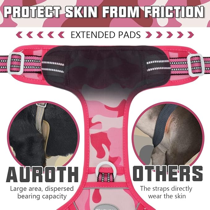 Auroth Tactical Pet Harness for Small Medium Large Dogs No Pull Adjustable, Reflective K9 Working Training Easy Control Vest Military Service Dog, Medium, Pink Camo | Heavy Duty with Handle, Breathable Padded, Reflective, Military K9, Easy Control for ... - Image 4