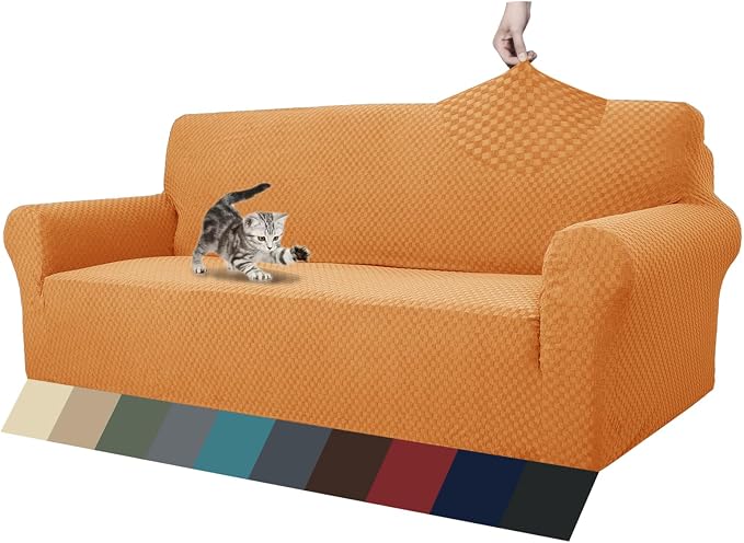 ZNSAYOTX 1 Piece Jacquard Couch Covers for 3 Cushion Couch High Stretch Sofa Cover for Pets Dogs Anti Slip Extra Large Sofa Slipcovers Furniture Protector (X-Large, Orange) by ZNSAYOTX
