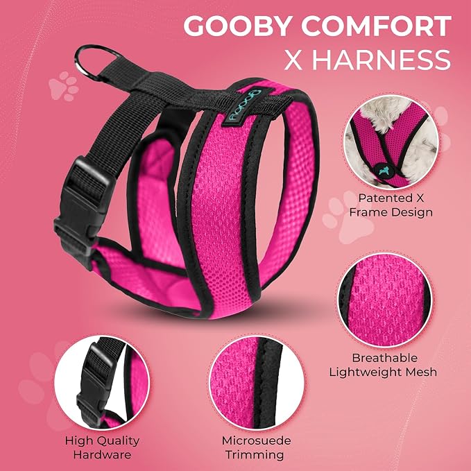 Gooby Comfort X Head-in Dog Harness, Choke-Free, Flamingo Pink, Small | Patented choke-free X-frame; Secure head-in fit; Lightweight breathable mesh; Back metal D-ring; Machine washable - Image 2