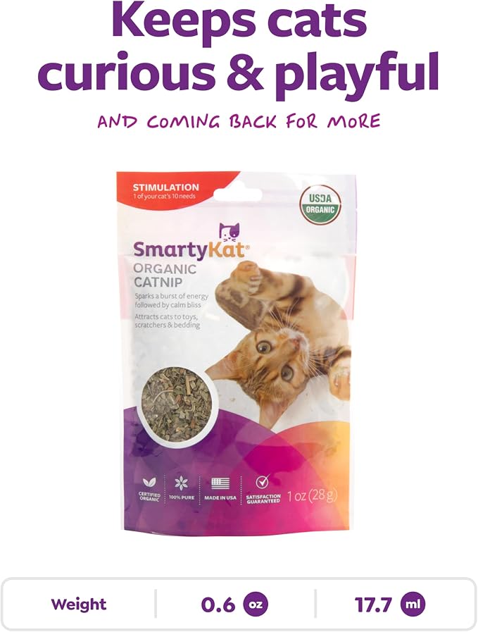 SmartyKat Organic Catnip for Cats and Kittens, 1 Ounce Resealable Pouch, Produced Without Insecticides - Image 3