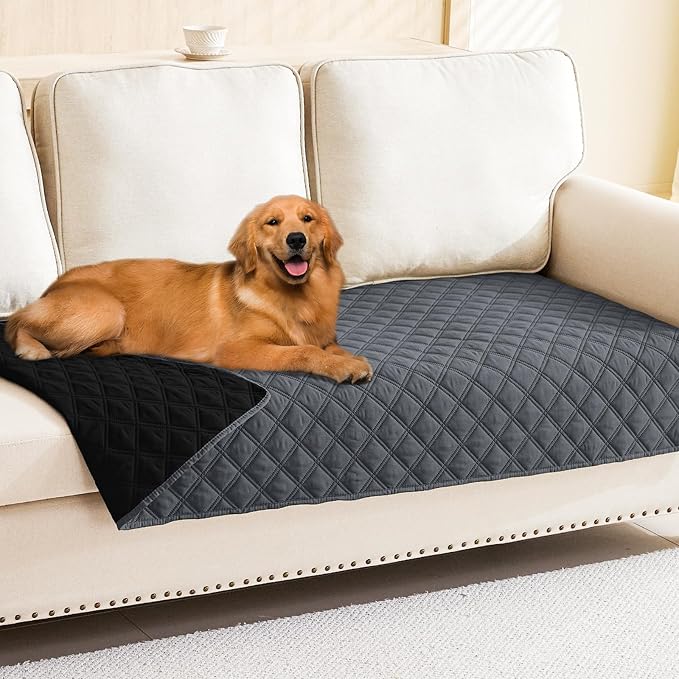 Smiry Waterproof Reversible Pet Couch Covers for Dogs | Pet Friendly, Soft Fabric, Washable Sofa Furniture Protector for Dogs Cat Kids, Checkered (30"x80", Dark Grey/Black) by Smiry