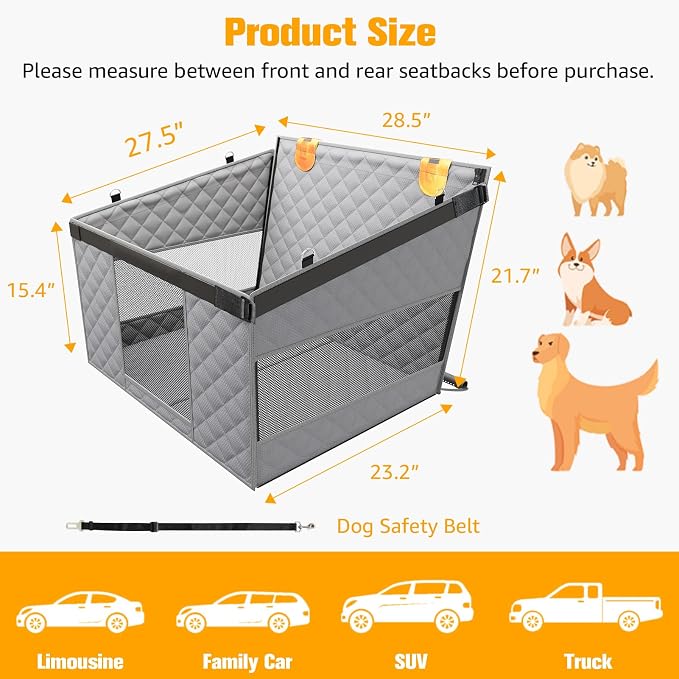 PETICON Large Dog Car Seat, Back Seat Extender for Dogs with Hard Bottom | Waterproof Medium Carseat for Dogs with 3 Mesh Windows, Pet Seat Cover for Cars, Trucks and SUVs - Image 6