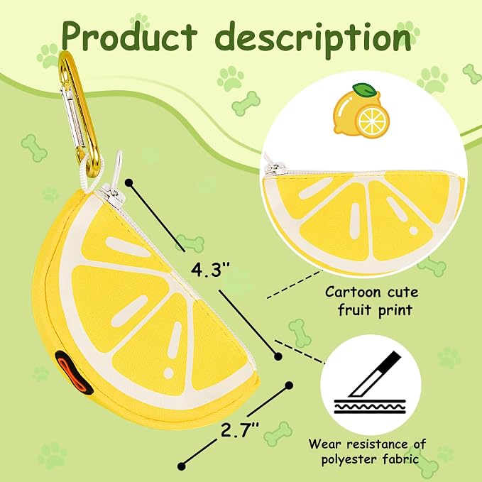 Lemon Dog Poop Bag Holder - Cute Leash Dispenser for Dog Walking | Dog Poop Bag Holder & Trash Carrier, Leash Attachable Dispenser for Poop Bags, Cute Durable Walking Accessory - Image 2
