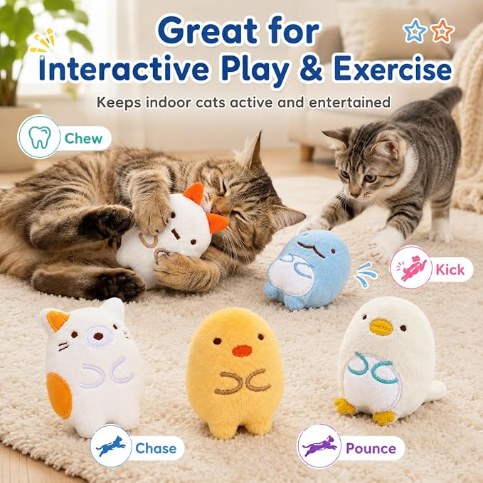 6 Pack Catnip Toys for Cats – Plush Interactive Cat Toys for Indoor Cats & Kittens – Soft Catnip Filled Chew, Kick & Toss Toys – Cute Assorted Plush Characters for Stress Relief & Exercise - Image 5