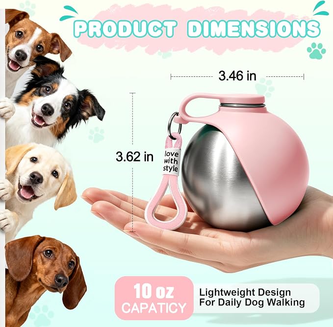 Drain-Back Stainless Steel Portable Dog Water Bottle with Bowl for Walks | 10oz 2-in-1 Leak-proof Pet Water Tumbler, Puppy Water Dispenser Ideal for Small Dogs Travel, Hiking, Park & Beach Trips(Pink) - Image 3