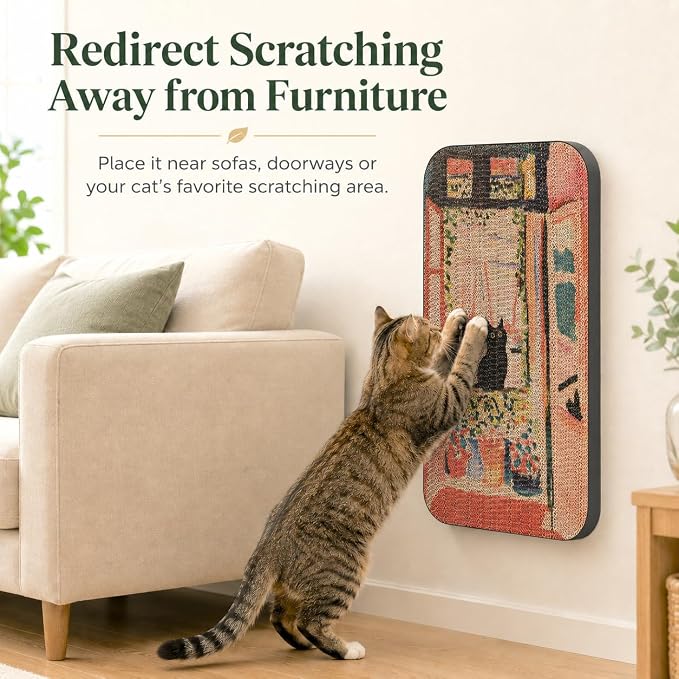 2 Pack Cat Wall Scratcher, Art Cat Scratching Board for Cats | Wall Mounted Cat Scratch Pad, Water-Based Ink, Hook&Loop Strips, Floor or Wall Use, 16.7x11x1 Inch, Window & Garden - Image 3