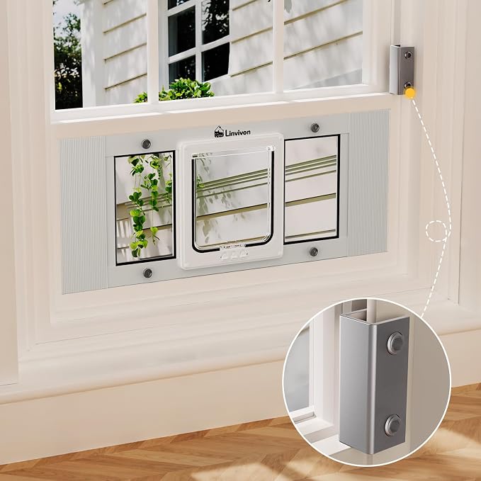 Adjustable Cat Door for Window, 31"-36" Quick Install | 4 Locking Modes Keeps Pets in/Out, Window Insert Design, Magnetic Closure, Weatherproof Aluminum Frame, Durable & Safe - Image 7