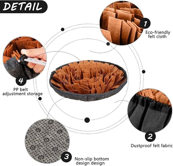 AWOOF Pet Snuffle Mat for Dogs, Interactive Feed Game for Boredom, Encourages Natural Foraging Skills for Cats Dogs Bowl Travel Use, Dog Treat Dispenser Indoor Outdoor Stress Relief (Brown) - Image 3