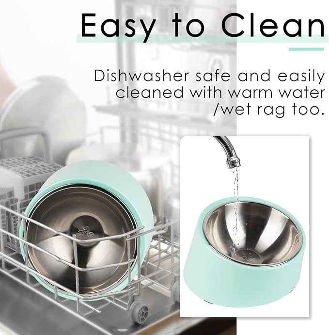 SUPERDESIGN Anti-Vomiting 15° Slanted Pet Bowl L/2 Cup Teal | 15° Tilted, Anti-Vomit & Neck Relief, Non-Slip Base, Detachable Stainless Steel Liner, Dishwasher Safe, for Cats & Dogs - Image 9