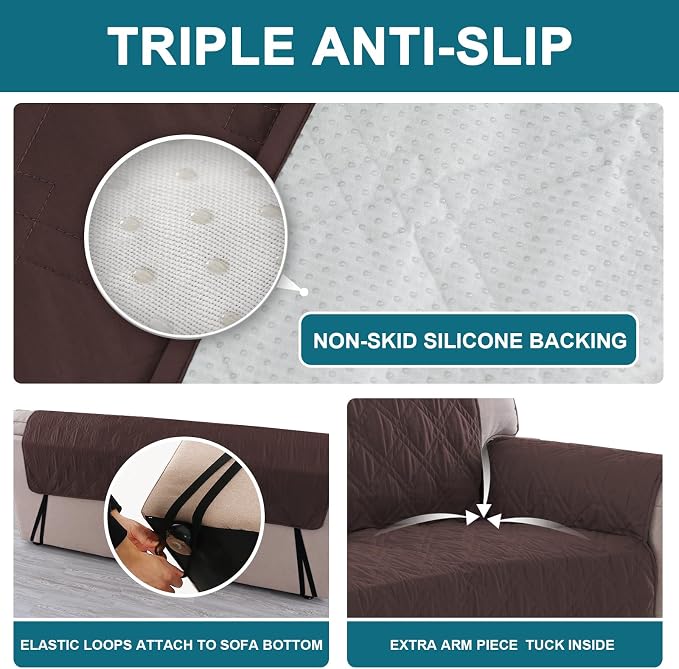 Turquoize 100% Waterproof Couch Cover Sofa Covers for 1 Cushion Couch Chair Covers Triple Non-Slip Washable Furniture Protector Cover for Pets, Kids, Dog (Chair 23", Chocolate) - Image 4